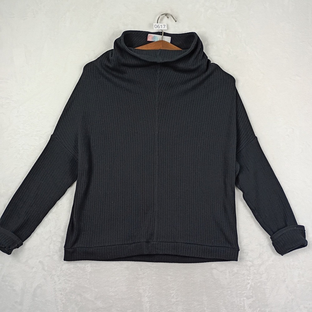 Free People Beach Top Womens Medium Black Ribbed Funnel Neck Oversized Top